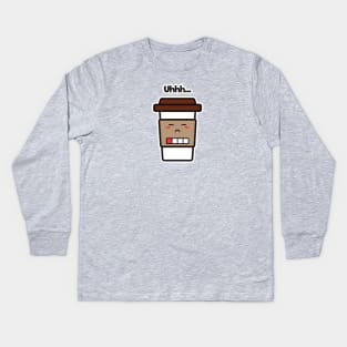 Uhhh... | Coffee Cup | Charging | Low Battery | Cute Kawaii | Dark Gray Kids Long Sleeve T-Shirt